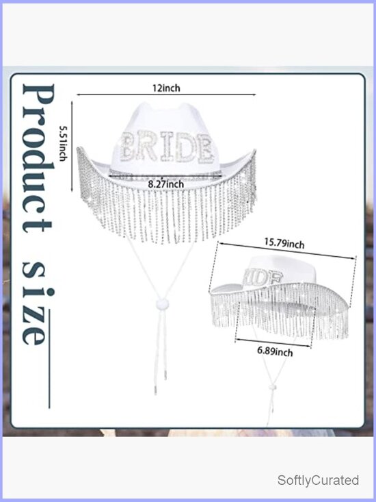 Bride Cowgirl Hat Set with Rhinestone Tassels & Sash for Bachelorette Party